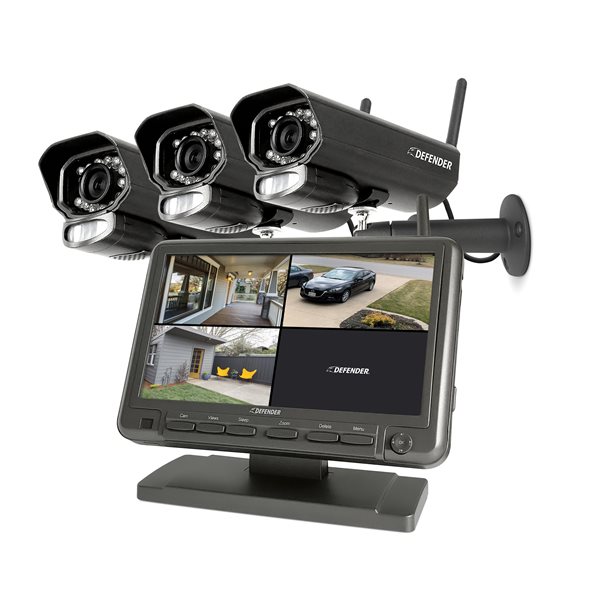 Caméras de sécurité extérieures PhoenixM2 par Defender non-Wi-Fi enfichable RF avec écran ACL (paquet de 3)