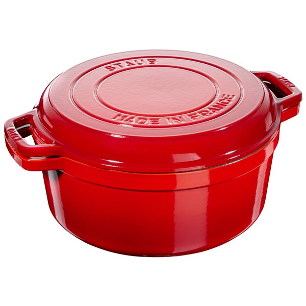 Staub Braisers 6-L Cherry Cast Iron Dutch Oven with Grill Pan Lid