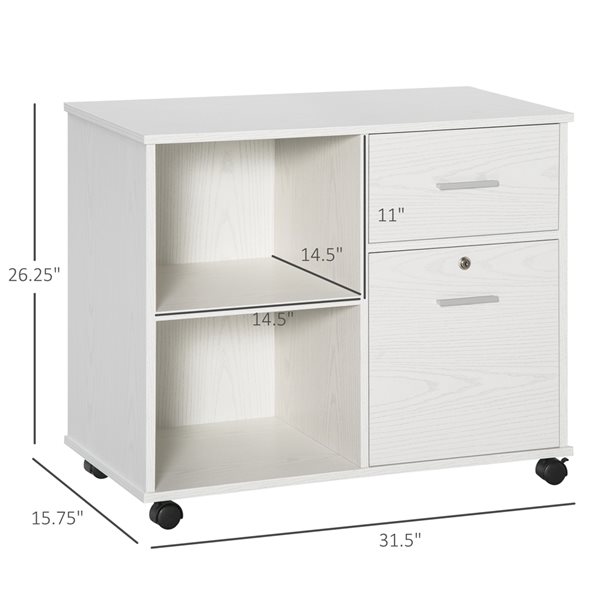 Vinsetto White 2-Drawer Printer Stand with Casters and Storage 924 ...