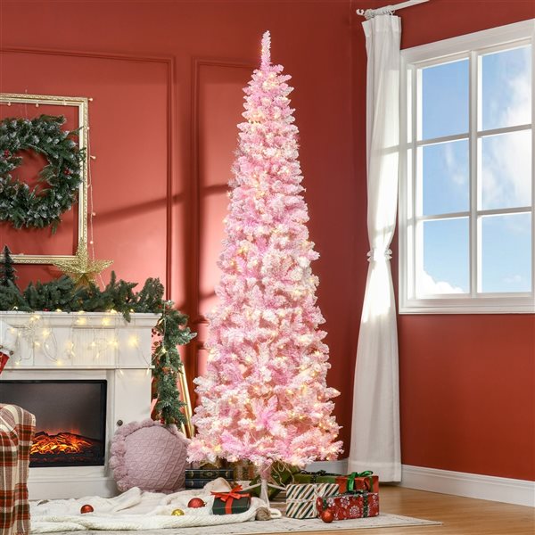 7.5ft Leg Base Flocked Pink Artificial Christmas Tree with LED