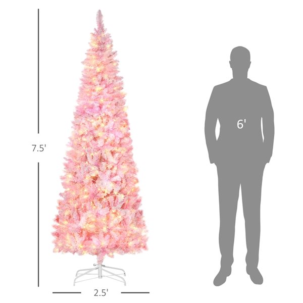 7.5ft Leg Base Flocked Pink Artificial Christmas Tree with LED