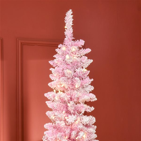 7.5ft Leg Base Flocked Pink Artificial Christmas Tree with LED