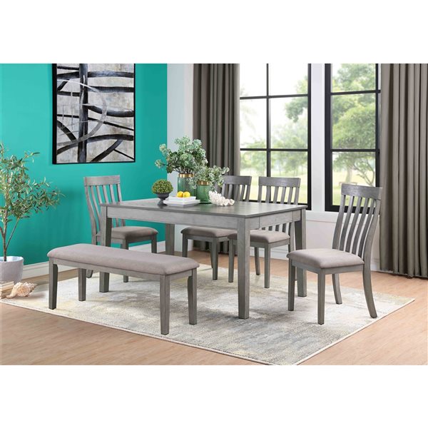 HomeTrend Armhurst Grey Wood Dining Room Set with Rectangular Table 6