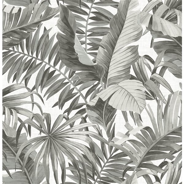 Papier peint autocollant NuWallpaper feuillage Maui noir et blanc en vinyle de 30,75 pi²