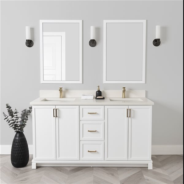 Tenor 60-in Double White Vanity with Pearl Quartz top | Réno-Dépôt