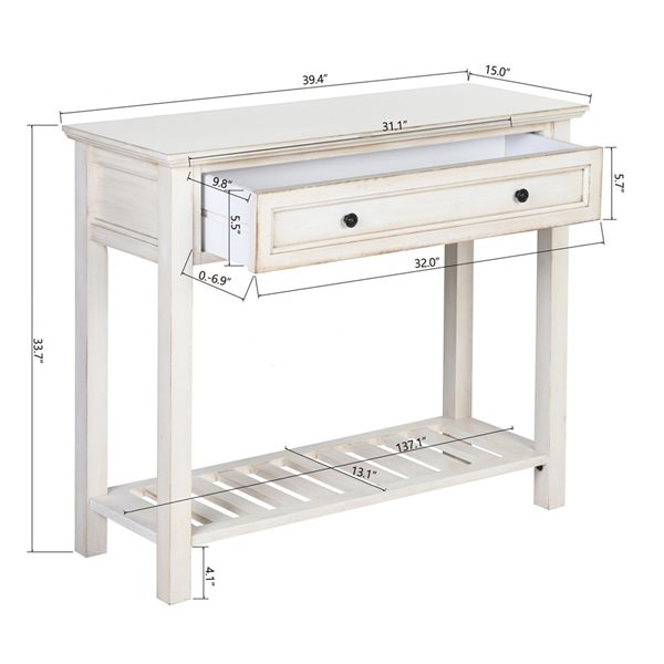 SAFDIE & CO. Table console blanche avec base en métal blanc, 32 po