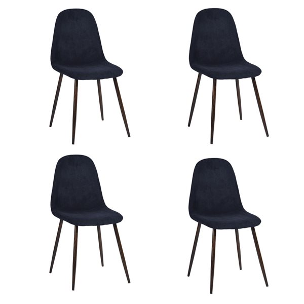 Ensemble de 4 chaises de salle à manger Charlton terry fabric bleu foncé en lin avec cadre en métal par Homycasa