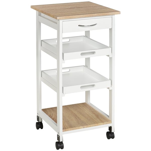 HomCom White Composite Base with Wood Top Kitchen Cart - 14.5-in x 14.5-in x 30-in