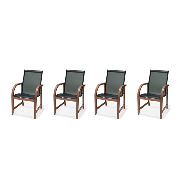 Chaises de salle à manger Manhattan par LifestyleGarden en bois noir avec siège en maille, ensemble de 4