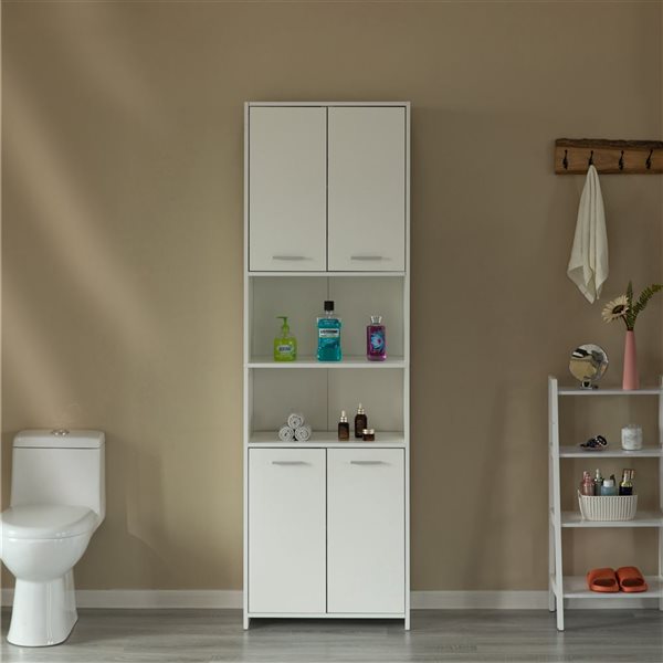 Basicwise QI004022.WT White Over The Toilet Standing Cabinet Organizer for Bathroom with Open Shelf