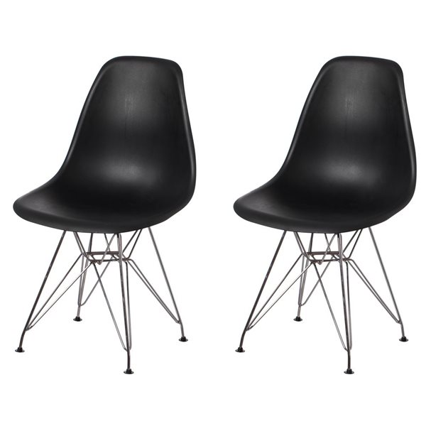 Chaises de salle à manger Fabulaxe modernes en plastique noir, ensemble de 2