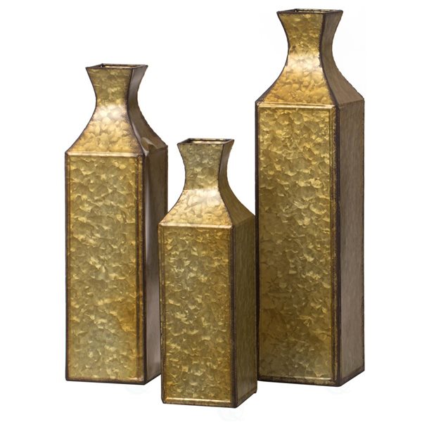 Grand vases Uniquewise de 23,75 po en métal doré, ensemble de 3