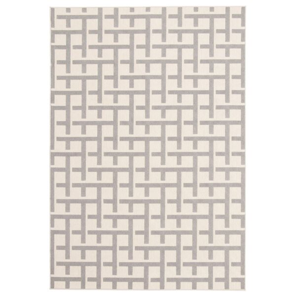 Tapis d'intérieur/extérieur Villa rectangulaire 4 pi x 6 pi au motifs géométriques gris pâle par Ecarpet