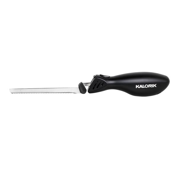 Couteau électrique sans fil en acier inoxydable noir par Kalorik avec lame  à filets de poisson