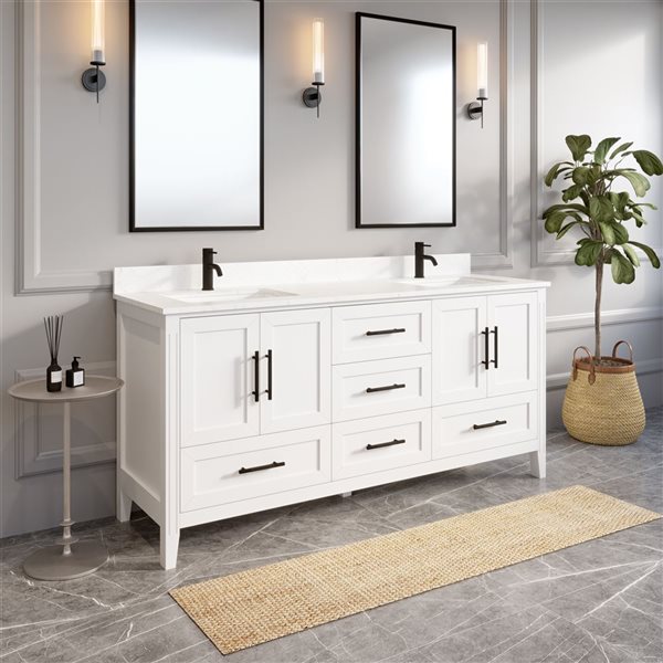 Spa Bathe Henley 72-in White Double Sink Bathroom Vanity with White ...