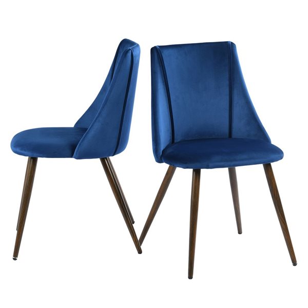 Chaises de salle à manger SMEG de Homycasa rembourrées en velours bleu, ensemble de 2