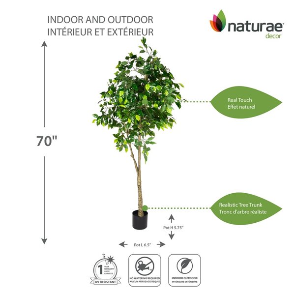 Arbre Ficus Naturae Decor artificiel décoratif en pot noir 70 po