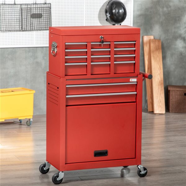 Armoire à outils rouge à 5 tiroirs HomCom de 29 1/2 po x 27 1/4 po avec  roulettes B20-055