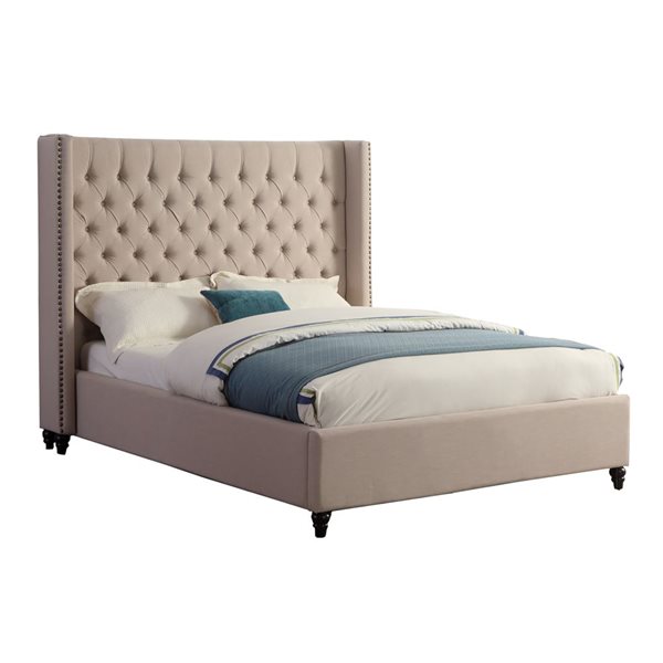 Brassex Inc. Ella Beige King Platform Bed with Integrated Storage ...