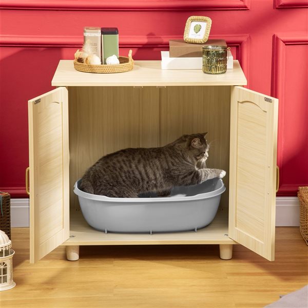 PawHut 54.3-in Litter Box Enclosure with Cat Tree Tower D31-078V01RB