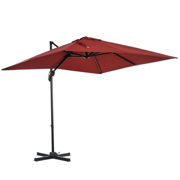 Outsunny 8-ft Wine Red Offset Patio Umbrella with Crank Mechanism and Base  Included 84D-051V00WR