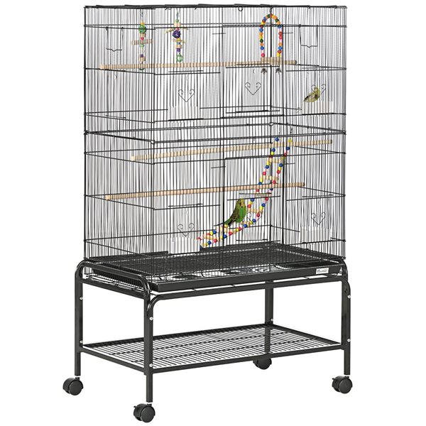 Cage pour oiseaux avec base roulante PawHut avec jouets pour petits oiseaux  D10-090V00BK