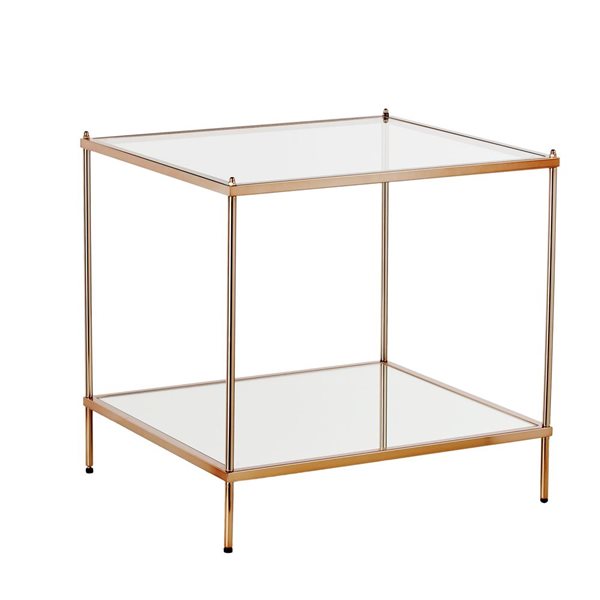 HomeRoots 22in Gold Glass and Iron Square Mirrored End Table