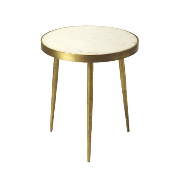 HomeRoots 18in Gold and White Marble Round End Table 4000488939 Réno