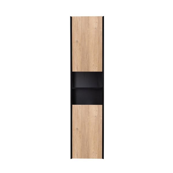 GEF Floy 15.7-in W x 59-in H x 11.8-in D Black and Rough Oak MDF Wall-mount Linen Cabinet