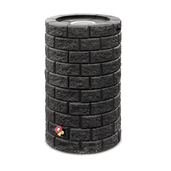 DESERT PLANTERS Brickworks Rain Barrel 69 gallons Black Built In Shut