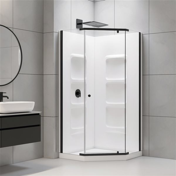 Ensemble de douche en coin néo angle A E Bath Shower noir 75 x 40 x 40 po 3 mcx Réno Dépôt