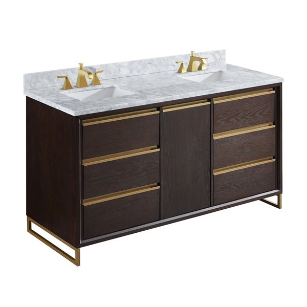 A&E Bath & Shower Modern 60in Brown Double Sink Bathroom Vanity with