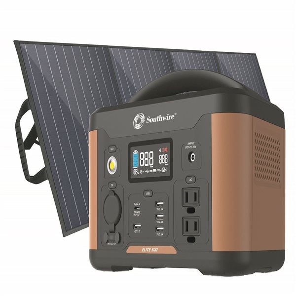 Kit d'alimentation électrique solaire portable avec panneau solaire  Southwire Élite 500 53252K