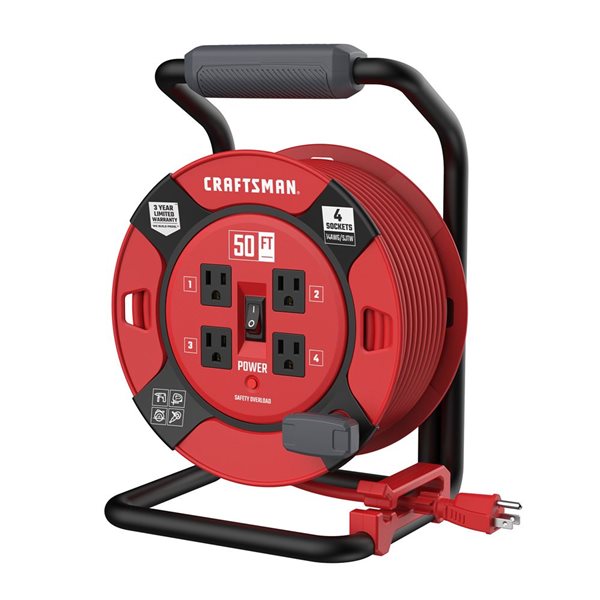 CRAFTSMAN 50-ft 14 AWG Indoor/Outdoor Retractable Reel Extension Cord with  4 Outlets