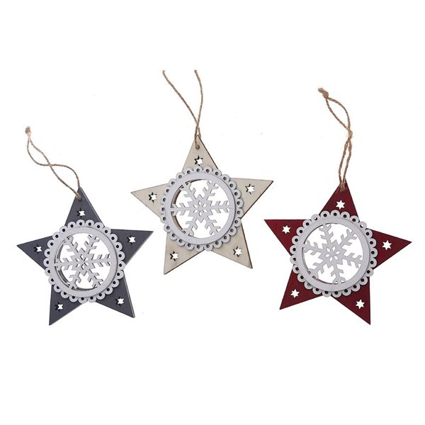 IH Casa Decor 4.75-in Wooden Star Christmas Tree Hanging Ornaments - 6/Pk