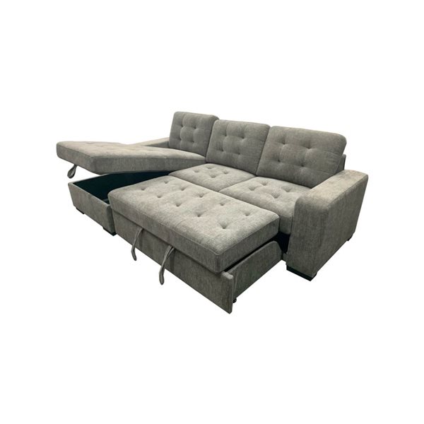 Urban Cali Coronado Nora Gray Tufted Sleeper Sectional Sofa w/ Storage ...