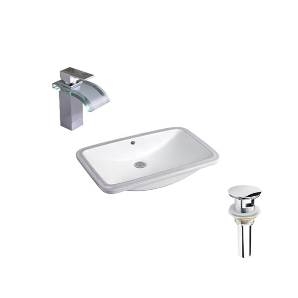 DROP Bath and Kitchen 23.6-in W Rectangular Ceramic Bathroom Undermount ...