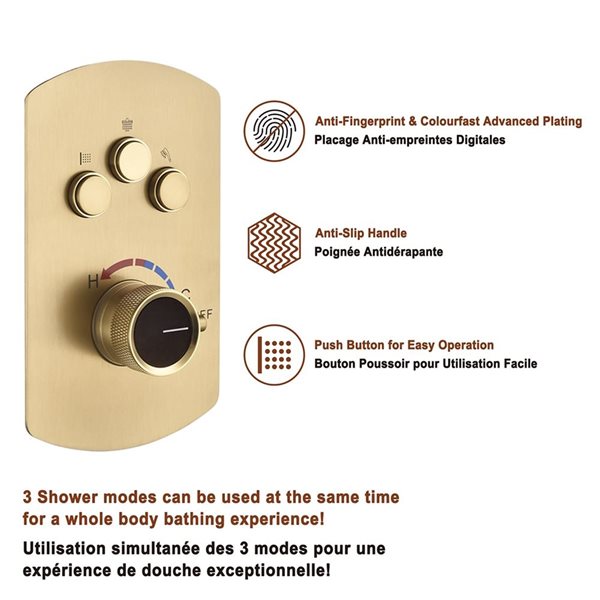 Mondawe Brushed Gold Dual Head Built In Shower Faucet System With 3 Way Diverter Valve Included 0275