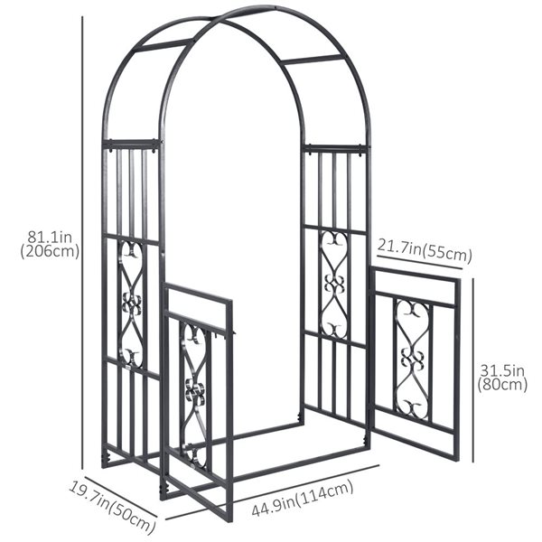 Outsunny 6.7-ft Steel Garden Arch With Gate Outdoor Courtyard 844 ...