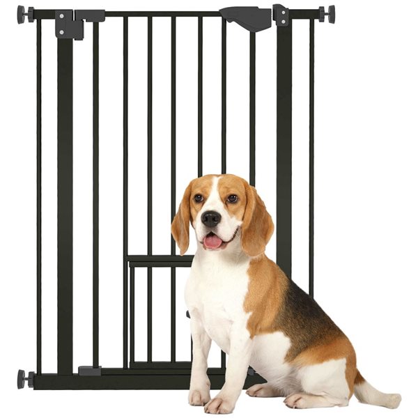PawHut 36in Black Easy Open Pet Gate with Walk Through Door D06123V00BK RénoDépôt