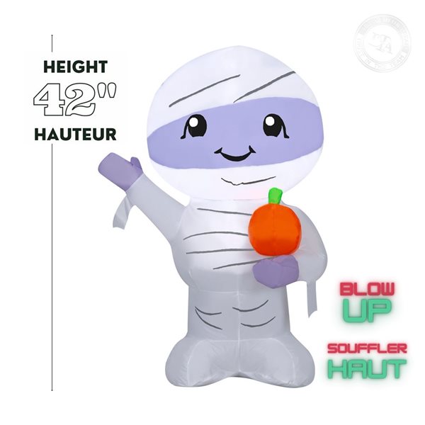 Gemmy 42in LED Lighted Cute Mummy Halloween Inflatable DTA550559