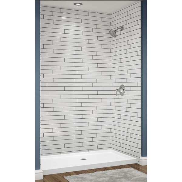 Avora Bath 12x24 Vertical Tile White Shower System with Moulded Seat ...