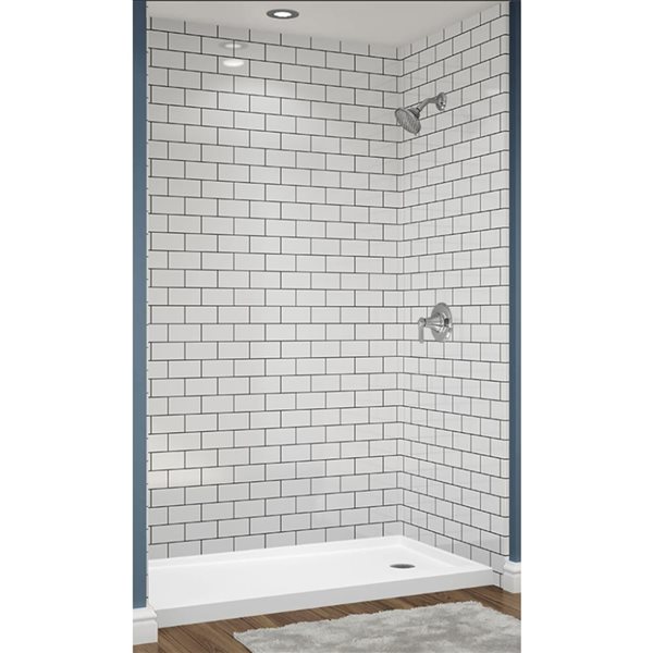 Avora Bath 3x6 Tile White Shower System with Moulded Seat with Silver ...